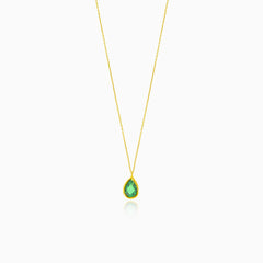 Fine gold drop-shaped necklace with synthetic emerald