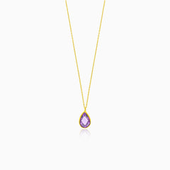 Fine gold drop-shaped necklace with amethyst