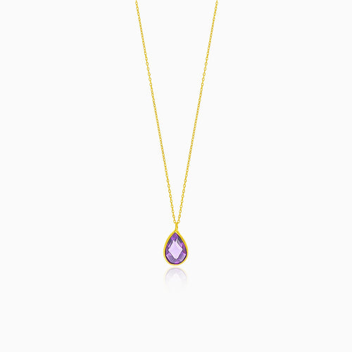 Fine gold drop-shaped necklace with amethyst
