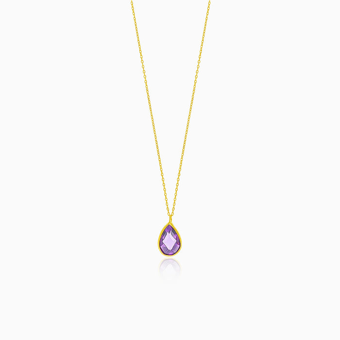 Collier fin en or avec pendentif en forme de goutte et améthyste