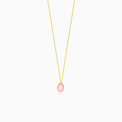 Fine gold drop-shaped necklace with pink quartz