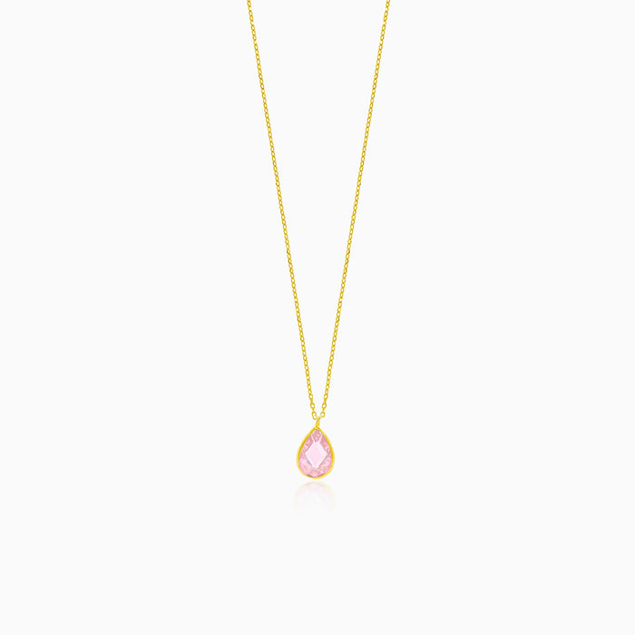 Fine gold drop-shaped necklace with pink quartz