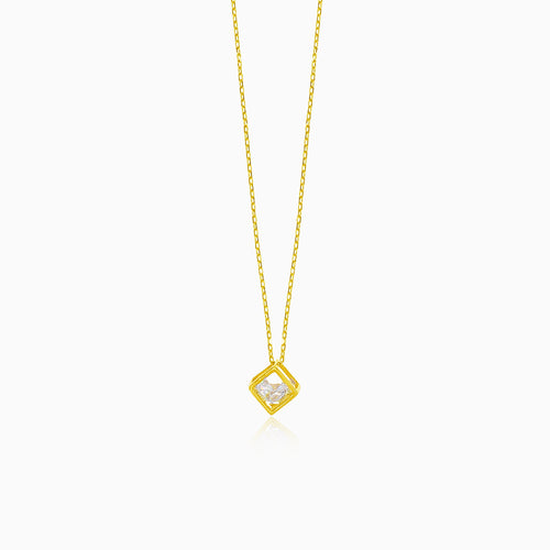 Modern gold cube necklace with zircon