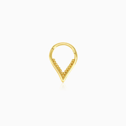 Stylish V end hoop piercing in yellow gold