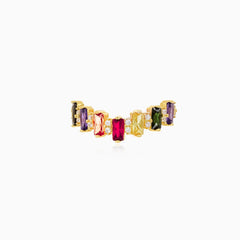 Yellow gold multi color gemstone ring