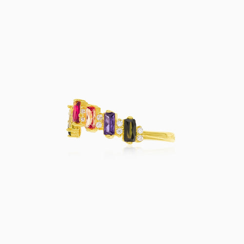 Yellow gold multi color gemstone ring