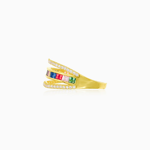 Multi color yellow gold ring