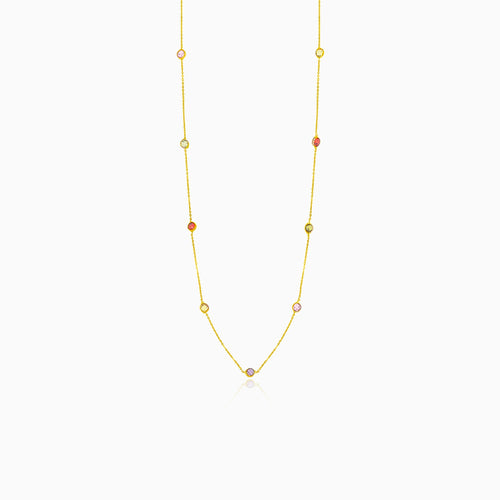 Gold necklace with multicolor stones