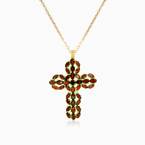 Graceful garnet and gold cross pendant