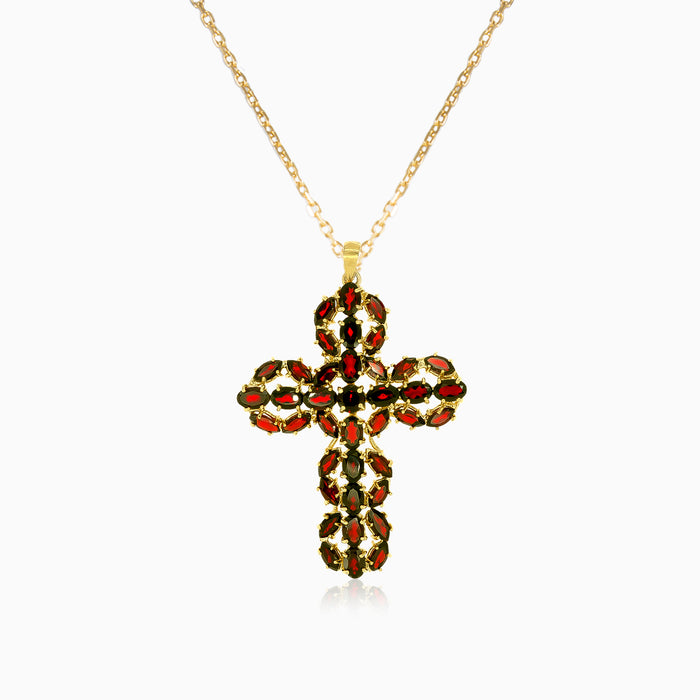Anmutiger Granat- und Goldkreuz-Anhänger