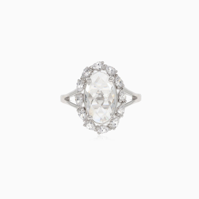 Halo silver  cubic zirconia ring