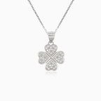 Silver four-leaf clover pendant with cubic zirconia