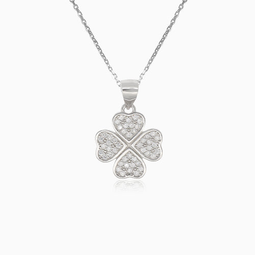 Silver four-leaf clover pendant with cubic zirconia