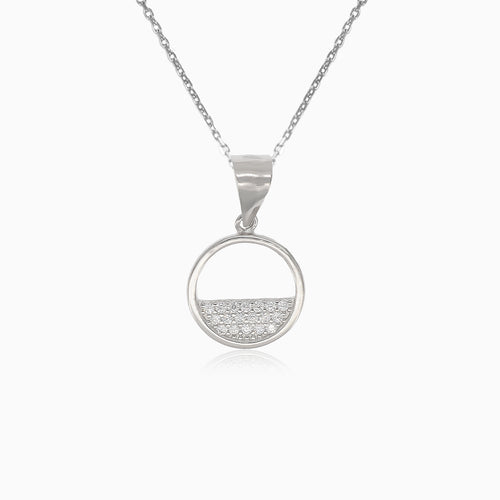 Silver pendant circle with cubic zirconia