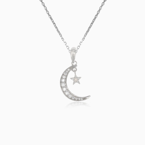 Dangling star and moon silver pendant