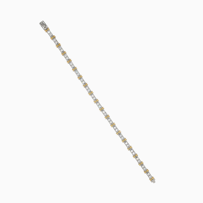 Silver tennis bracelet with gold-plated links