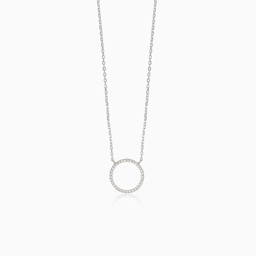 Silver necklace with cubic zirconia circle