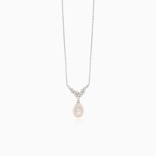 Elegant pearl and cubic zirconia necklace