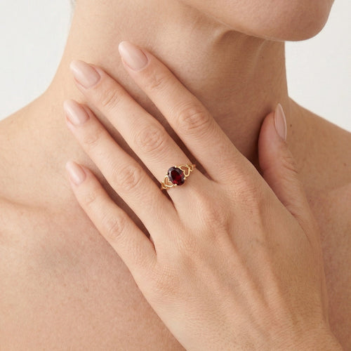 Lovely garnet oval fine step cut women ring