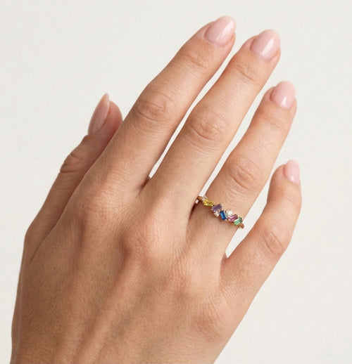 Bague statement multicolore en or