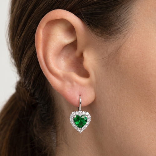 Silver earrings with synthetic emerald heart