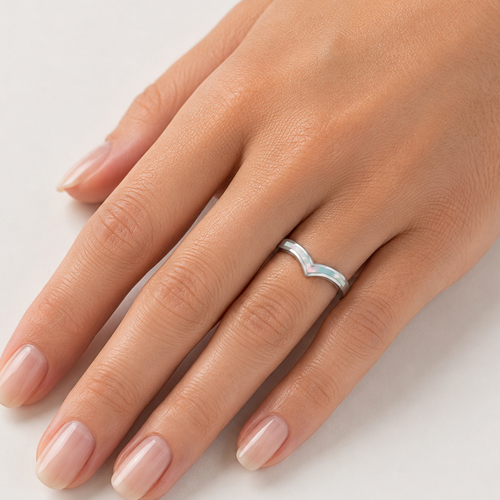 Sterling Silver Opal Chevron Ring
