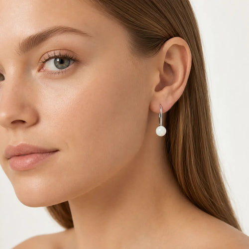 Round White Opal Drop Earrings