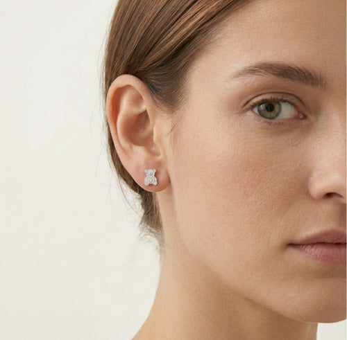 Sterlingsilber-Steckerohrringe im Teddybär-Design