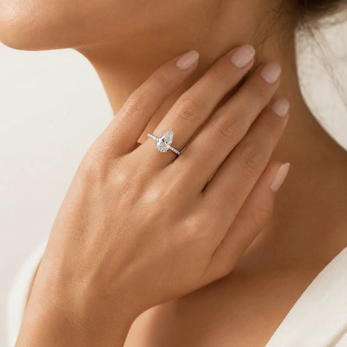 Sterling Silver Pear Cut Pavé Ring