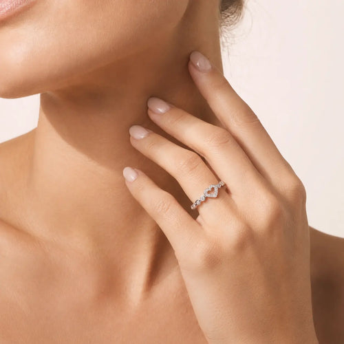 Sterling Silver Heart Pavé Ring