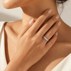 Sterling Silver Emerald Cut Pavé Ring