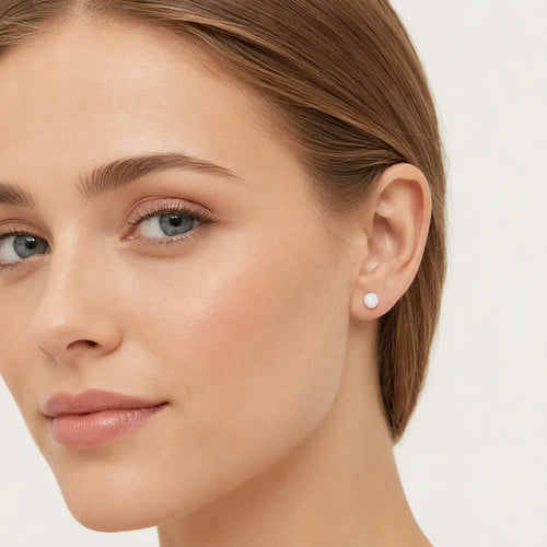 Sterling Silver White Opal Stud Earrings
