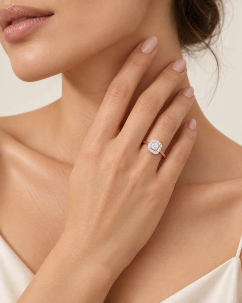 Rose Gold Round Diamond Halo Ring