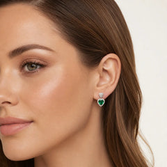 Sterling Silver Emerald Heart Dangling Earrings