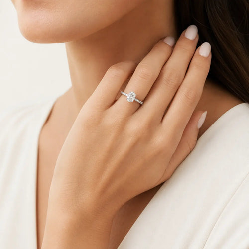 Sterling Silver Oval Zirconia Pavé Ring