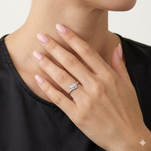 Elegantní diamantový vlnkový prsten z bílého zlata