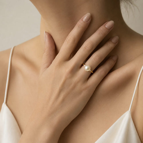 Golden Freshwater Pearl Diamond Ring