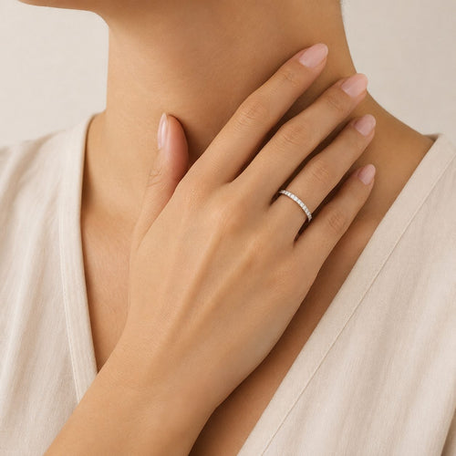 Diamond Pavé Half Eternity Ring In 14K Yellow Gold
