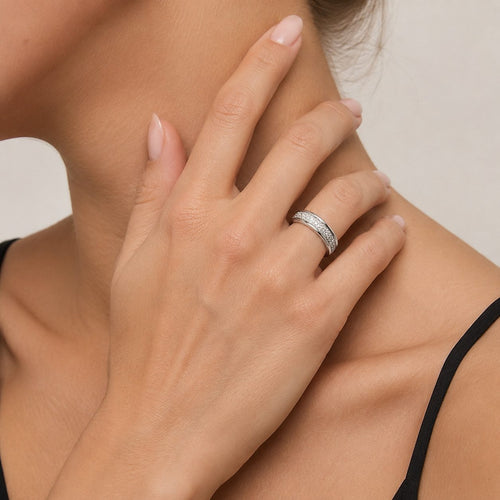 White Gold Triple Row Pavé Diamond Ring