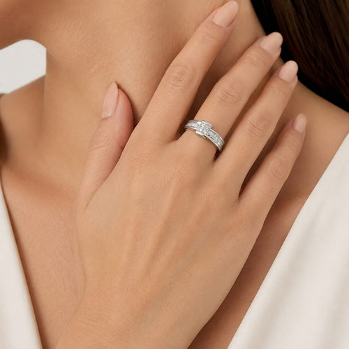 White Gold Princess And Baguette Diamond Ring