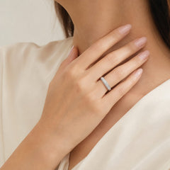 White Gold Emerald And Round Cut Diamond Band Ring