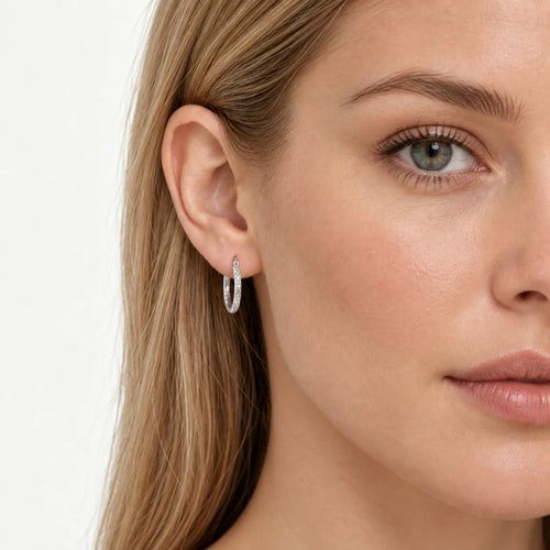 Sterling Silver Hoop Earrings with Shimmering Texture