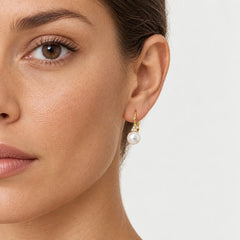 Yellow Gold Pearl and Diamond Drop Earrings