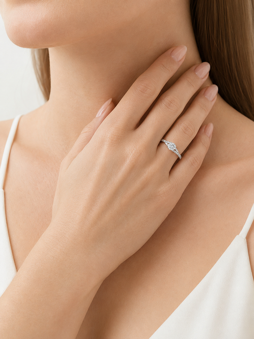 White Gold Round Zircon Engagement Ring