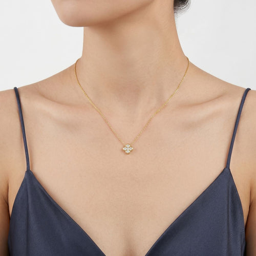 14K Yellow Gold Clover Diamond Necklace
