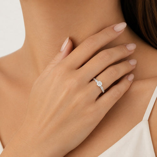 Solitaire Luster Diamond Ring With Princess Cut Channel Set Diamonds