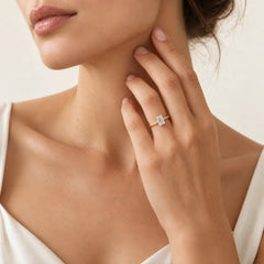 Yellow Gold Solitaire Ring with Rectangular Lab-Grown Diamond