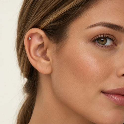 Yellow Gold Solitaire Ear Piercing