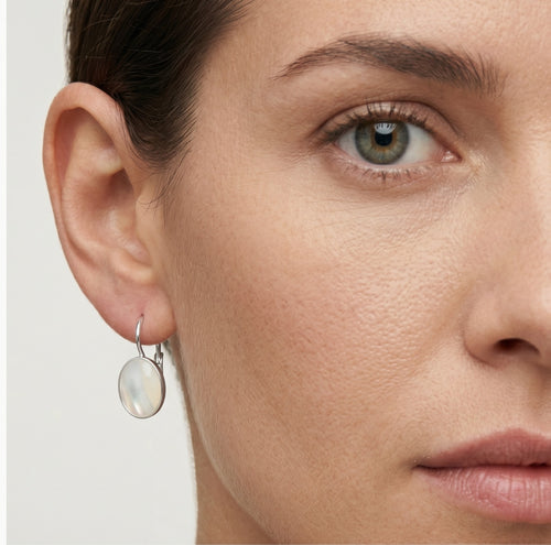 White gold mother pearl earrings