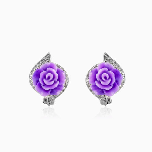 Twisted purple rose earrings